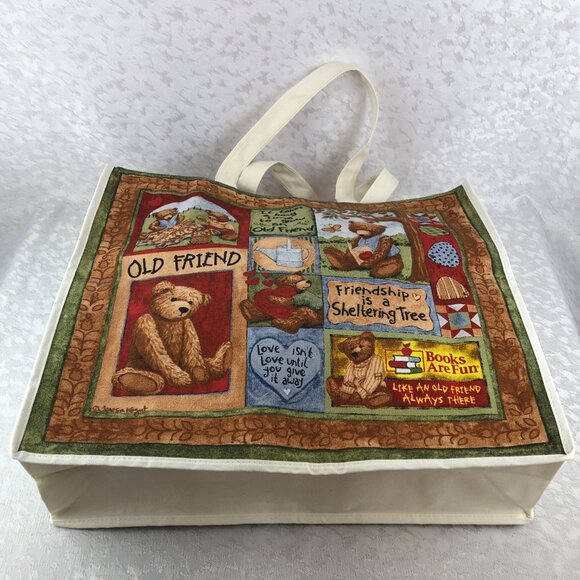Teresa Kogut Old Friend Teddy Bear Large Canvas Tote Reusable Bag NWT - Picture 3 of 13